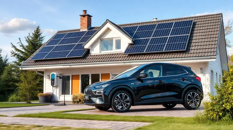 Elbil laddas med solceller på villatak