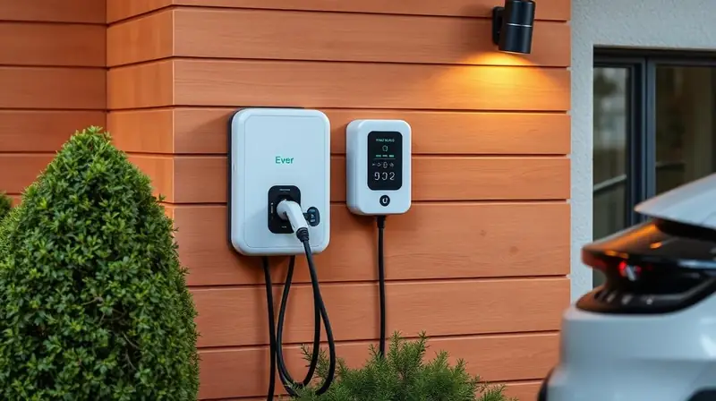 Laddbox för elbil installerad på husvägg